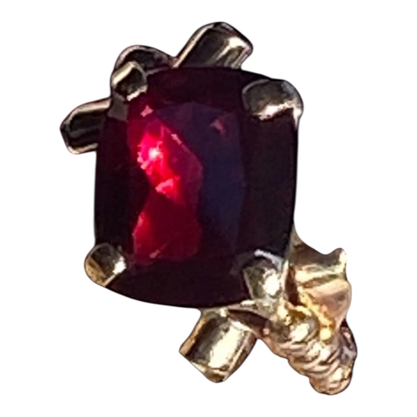 Vintage 14K Yellow Gold Almandine Garnet Ring Large Emerald Cut Estate Cocktail Ring Size 6.5