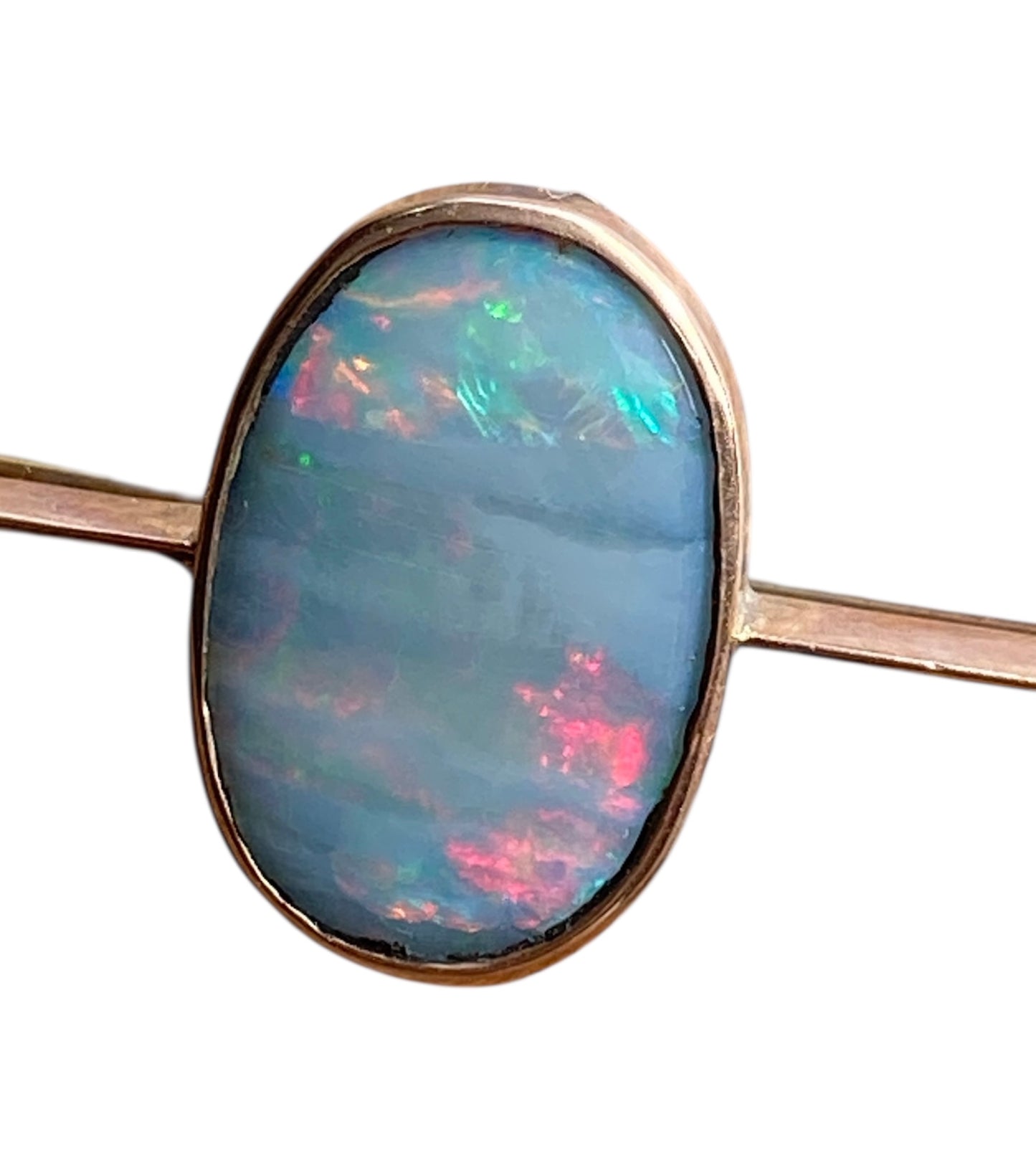 Edwardian 9ct Rose Gold Australian Black Opal Bar Brooch Antique Safety Chain