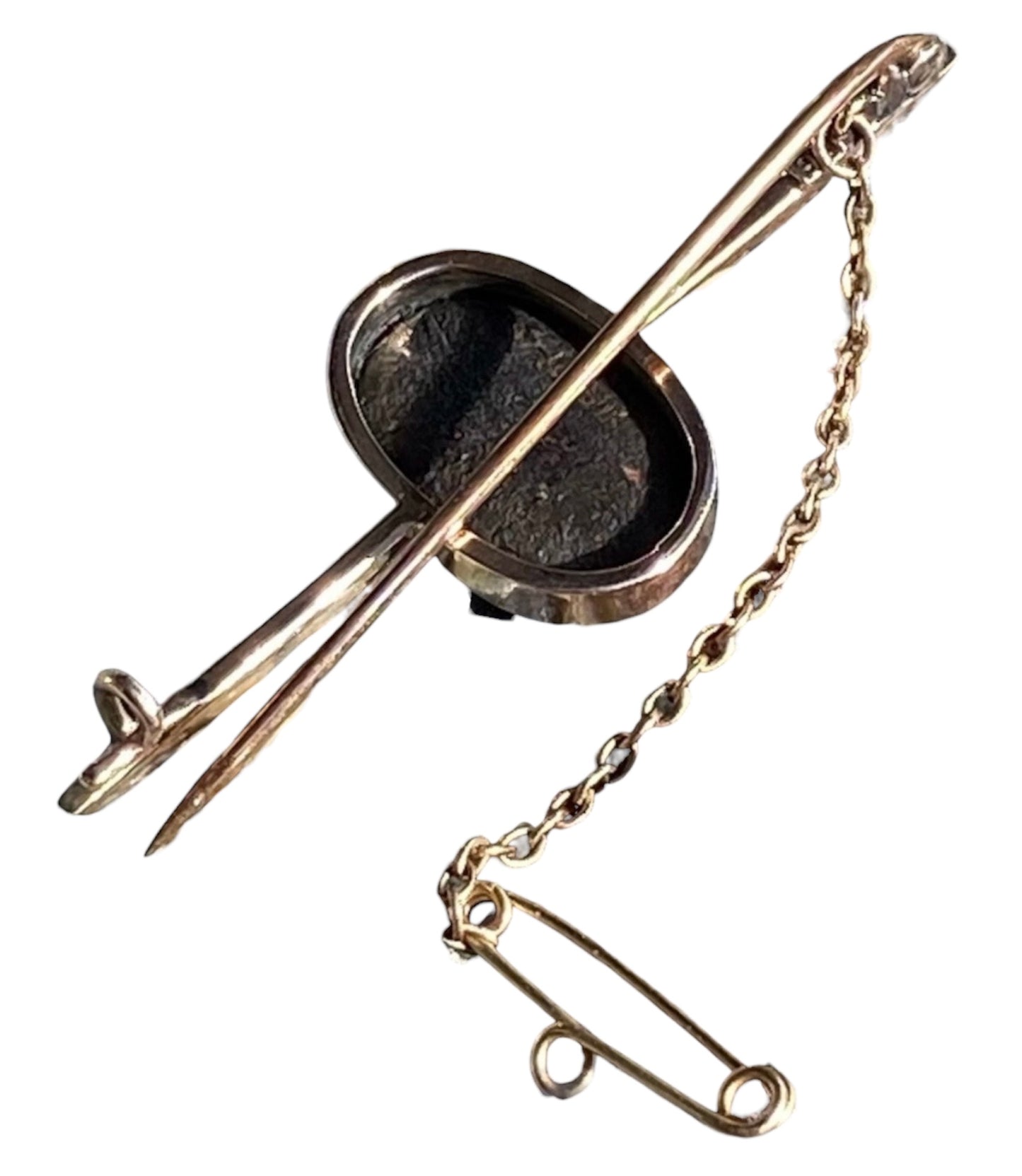 Edwardian 9ct Rose Gold Australian Black Opal Bar Brooch Antique Safety Chain