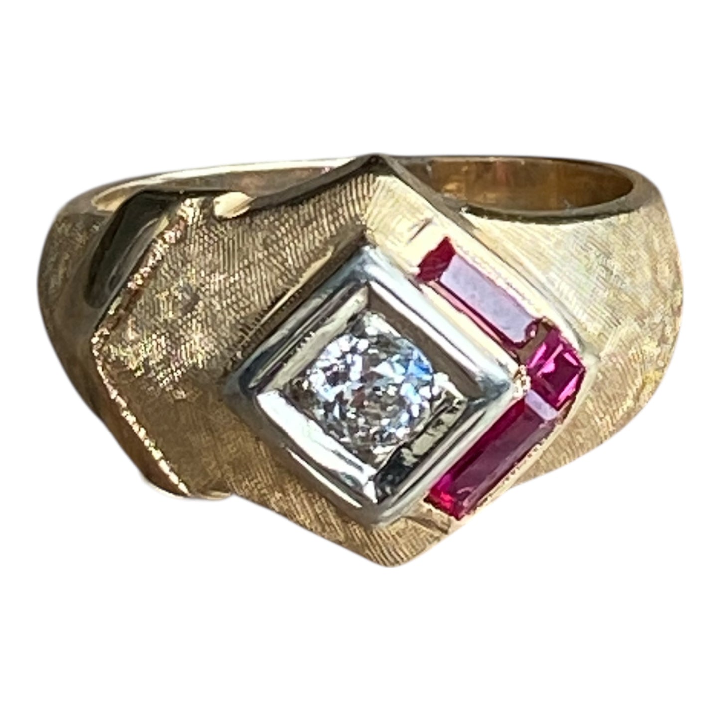 Vintage 0.50ct Diamond & Ruby Ring – 10K Yellow & White Gold, Chunky Unisex Statement Ring (Size 9.5)