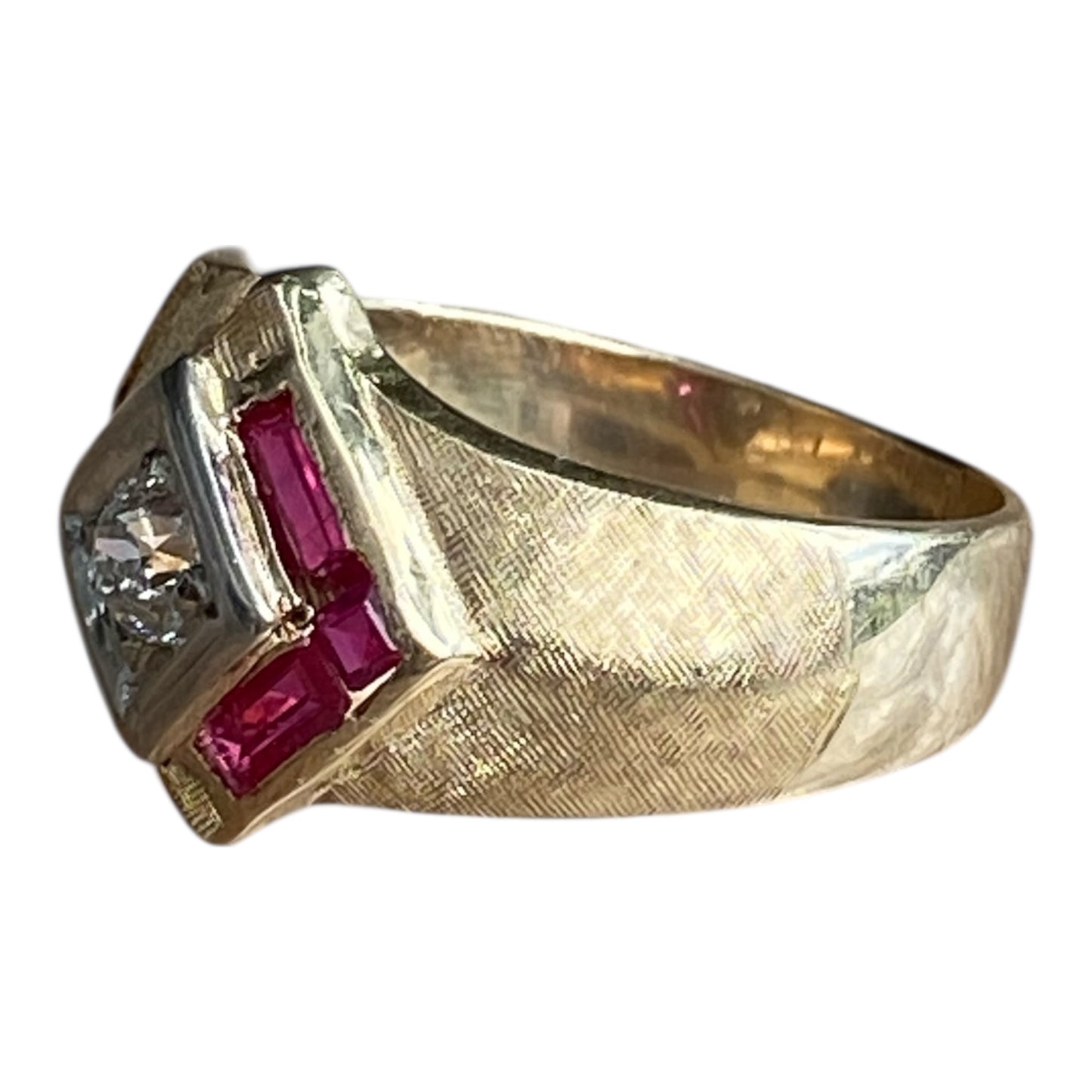 Vintage 0.50ct Diamond & Ruby Ring – 10K Yellow & White Gold, Chunky Unisex Statement Ring (Size 9.5)