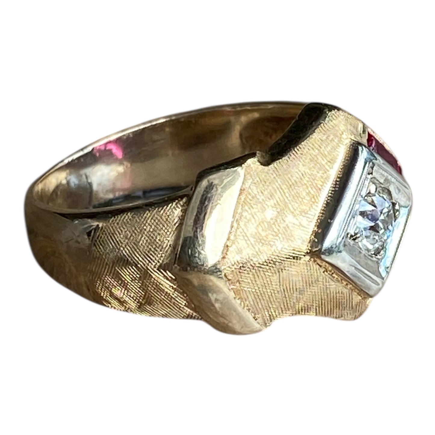 Vintage 0.50ct Diamond & Ruby Ring – 10K Yellow & White Gold, Chunky Unisex Statement Ring (Size 9.5)