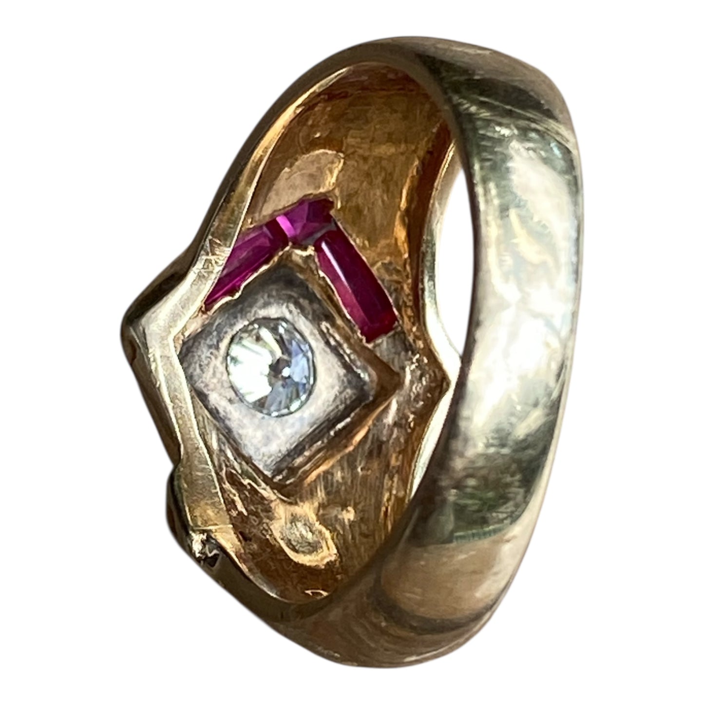 Vintage 0.50ct Diamond & Ruby Ring – 10K Yellow & White Gold, Chunky Unisex Statement Ring (Size 9.5)