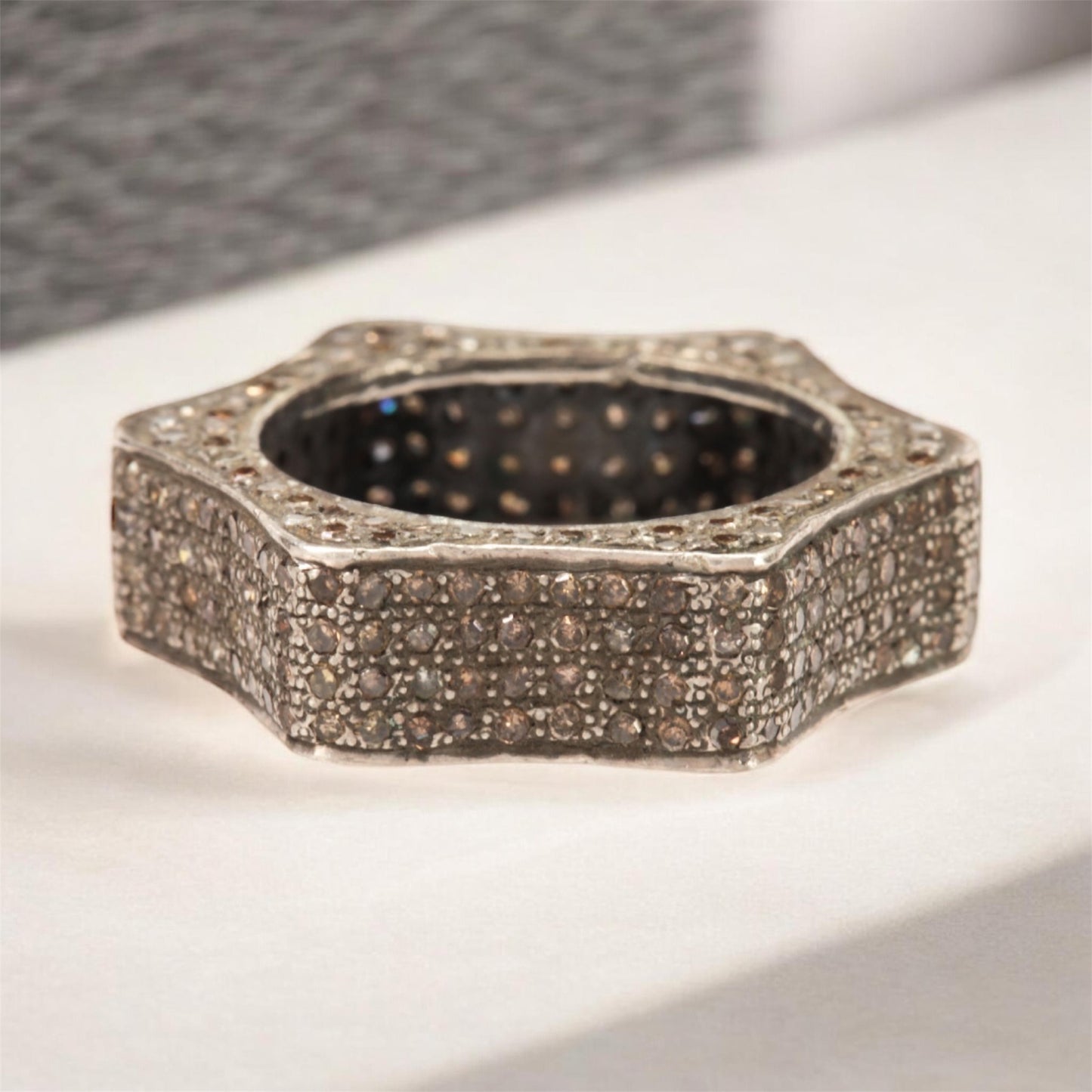 Marcasite Silver, hexagonal Ring