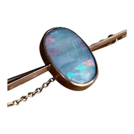 Antique Black Opal Bar Brooch