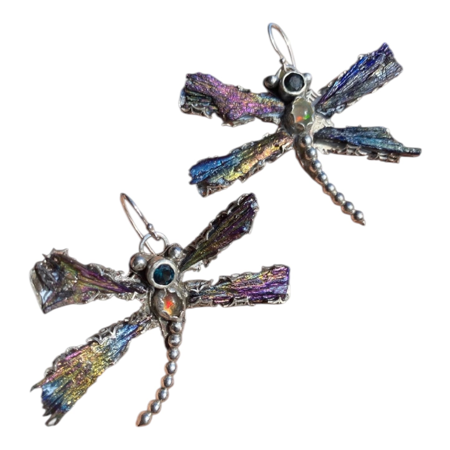Handmade Australian Sapphire, Welo Opal & Blue Kyanite Earrings sold