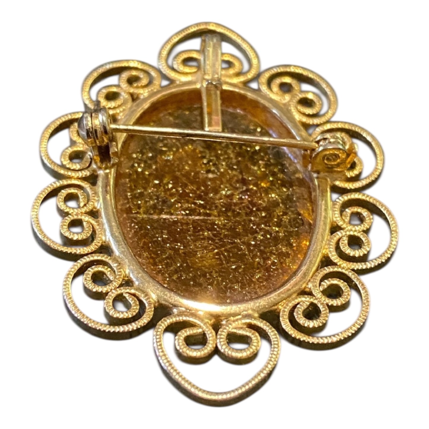 Vintage Large Amber Brooch Pendant 24x32mm Gold Tone Filigree | Statement Jewellery