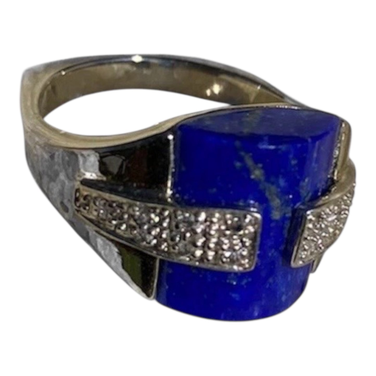 14K White Gold Lapis Lazuli & Diamond Statement Ring