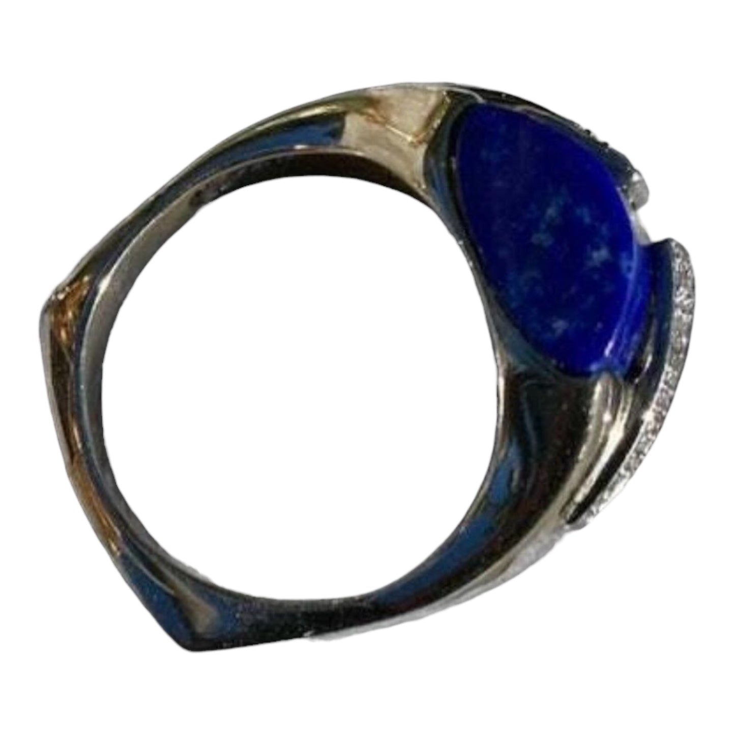 14K White Gold Lapis Lazuli & Diamond Statement Ring