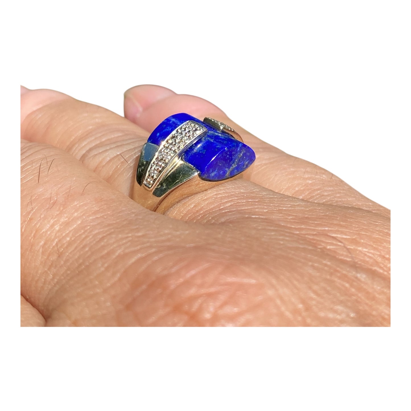 14K White Gold Lapis Lazuli & Diamond Statement Ring