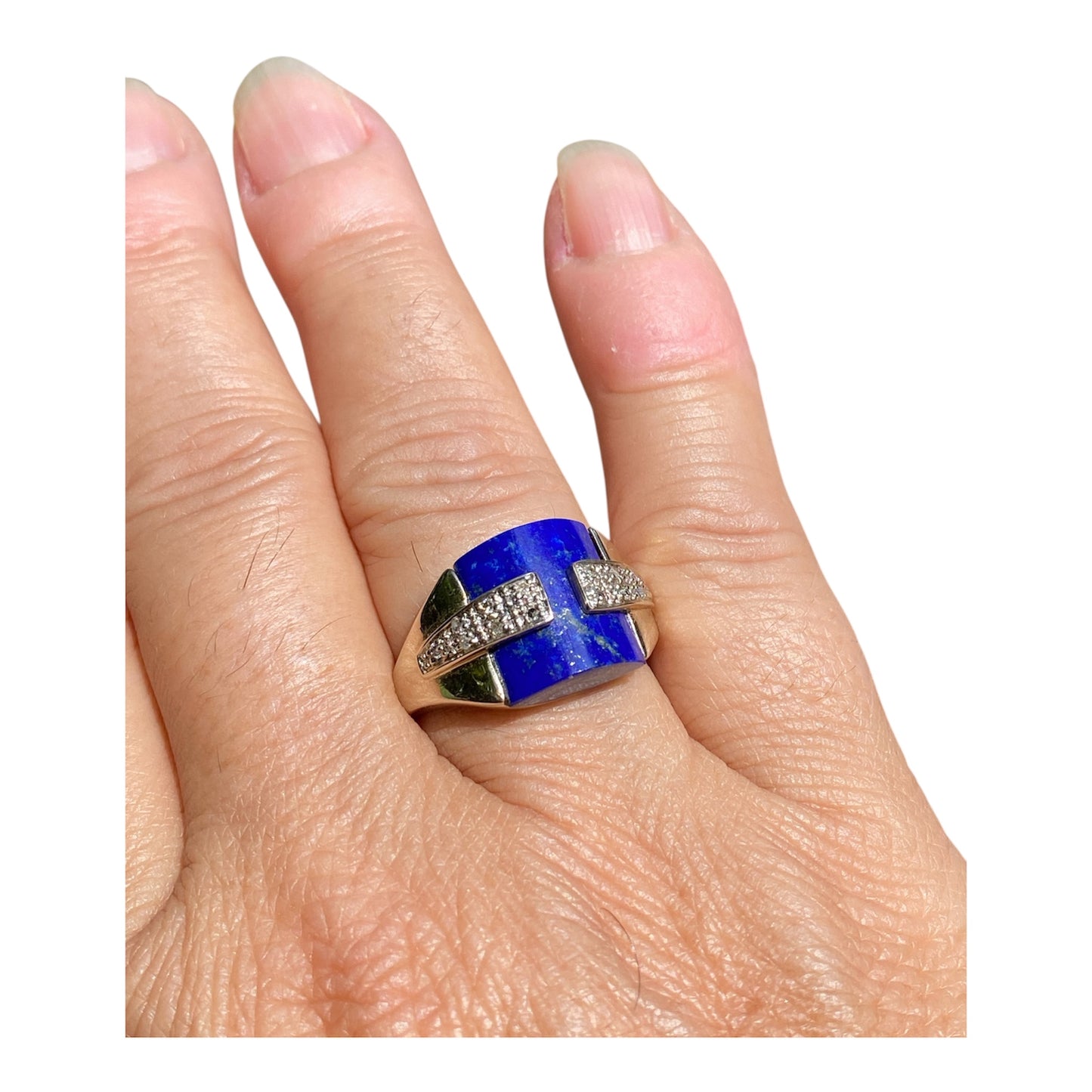 14K White Gold Lapis Lazuli & Diamond Statement Ring