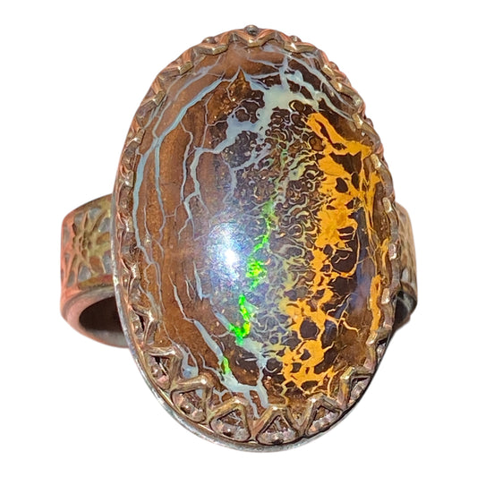 Solid Queensland Boulder Opal Ring 18.45ct Rare Full Spectrum Colour Size 10.5
