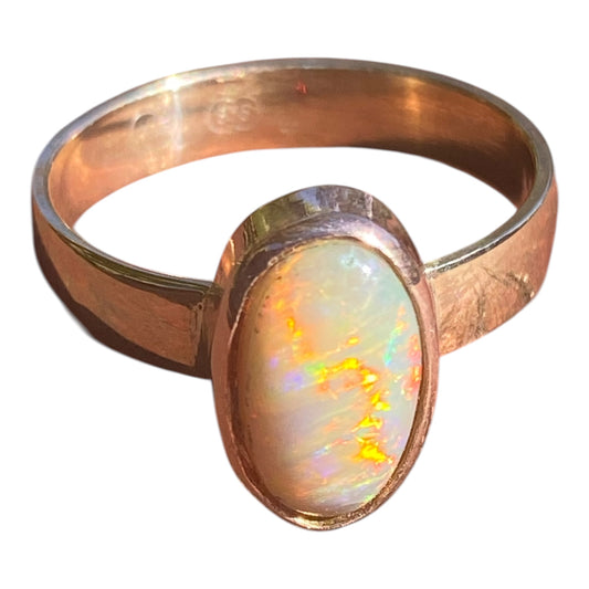 Natural Solid Opal Ring 2.15ct – Handmade 9k Gold Oval Opal Ring, One of a Kind Artisan Jewelry