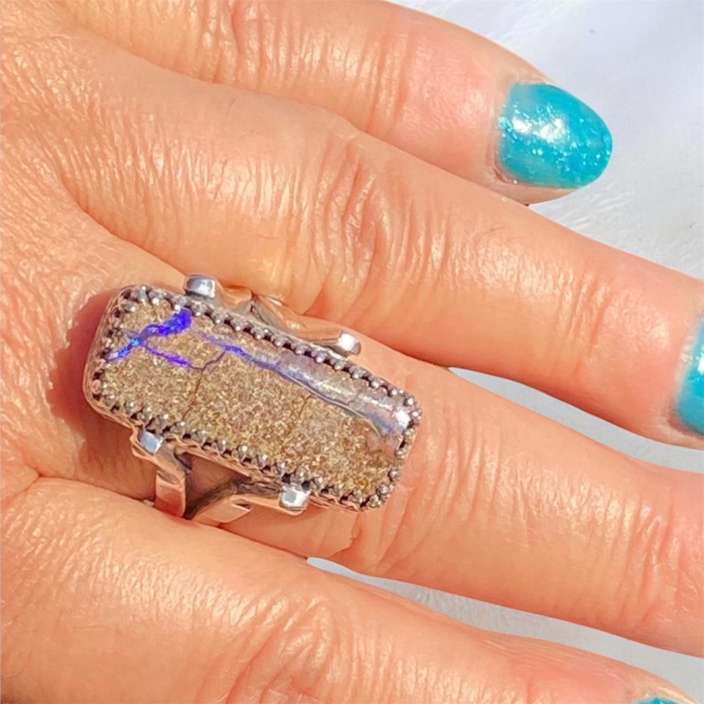 Handmade Boulder Opal Ring in Vintage Sterling Silver – Size 8