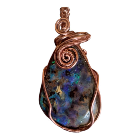 Australian Boulder Opal Pendant – One-of-a-Kind Artisan Copper Necklace