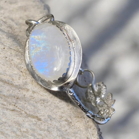 Moonstone Cuff Bracelet Vintage Hildesheimer Rose Teaspoon 835 Silver Handmade Statement Bracelet Australia