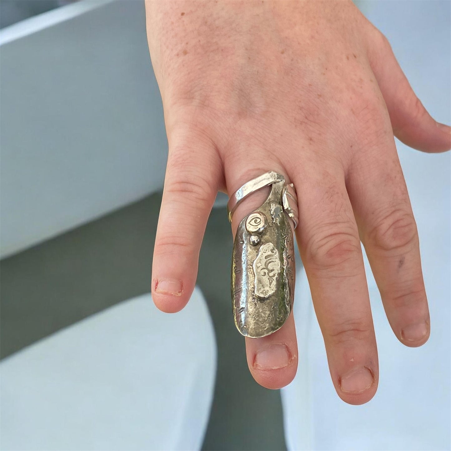 Vintage Teaspoon Ring Talon Style – Grosvenor EPNS A1 Silverware Ring – Gothic Boho Witchy Statement Ring Size 8–8.5 Handmade