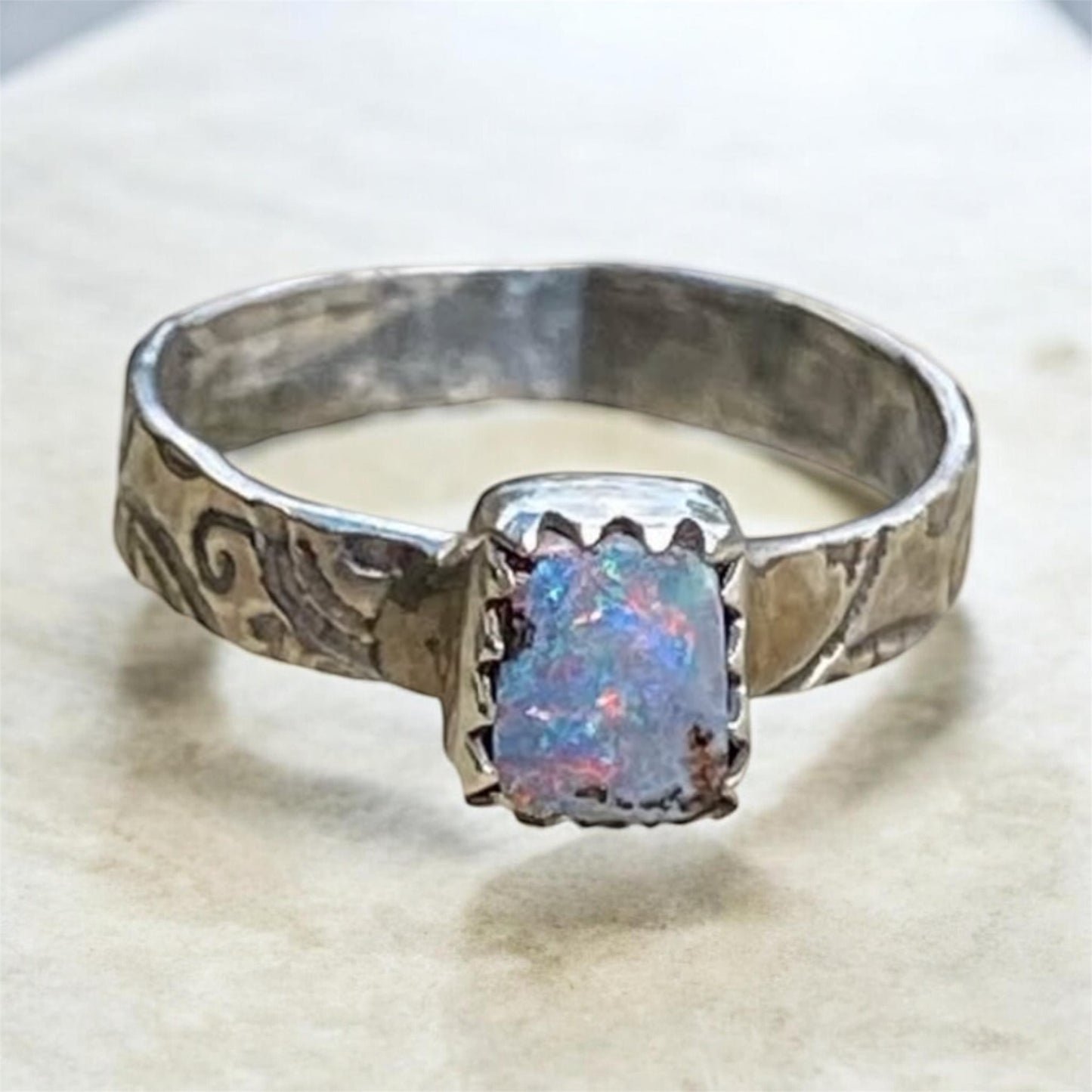 Handmade Queensland Boulder Opal Ring – Sterling Silver Petite Opal Ring (Size 4.5)