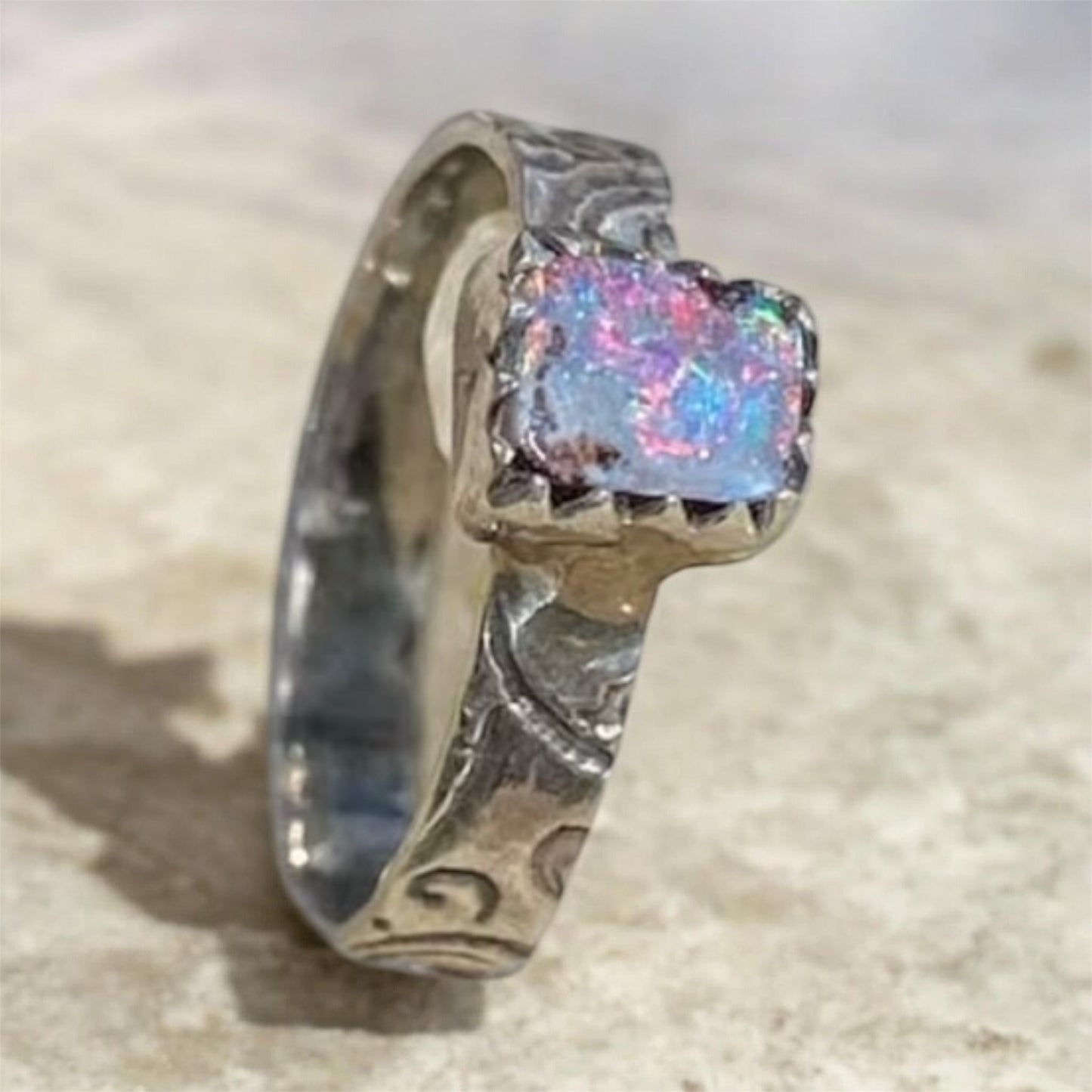Handmade Queensland Boulder Opal Ring – Sterling Silver Petite Opal Ring (Size 4.5)