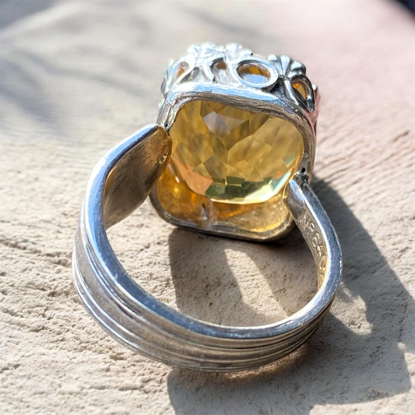 Handmade Citrine Statement Ring Sterling Silver Vintage Spoon Ring One of a Kind