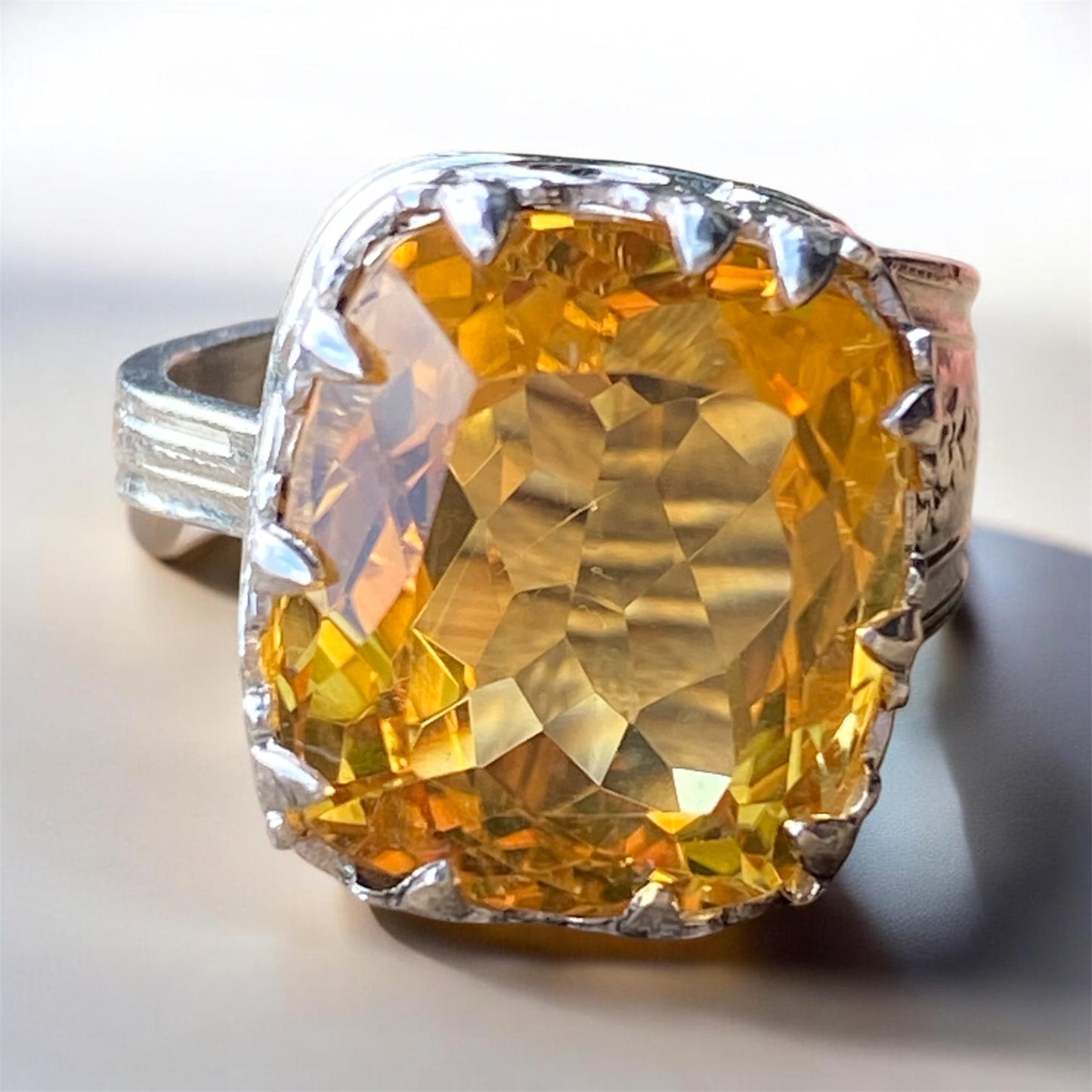 Handmade Citrine Statement Ring Sterling Silver Vintage Spoon Ring One of a Kind