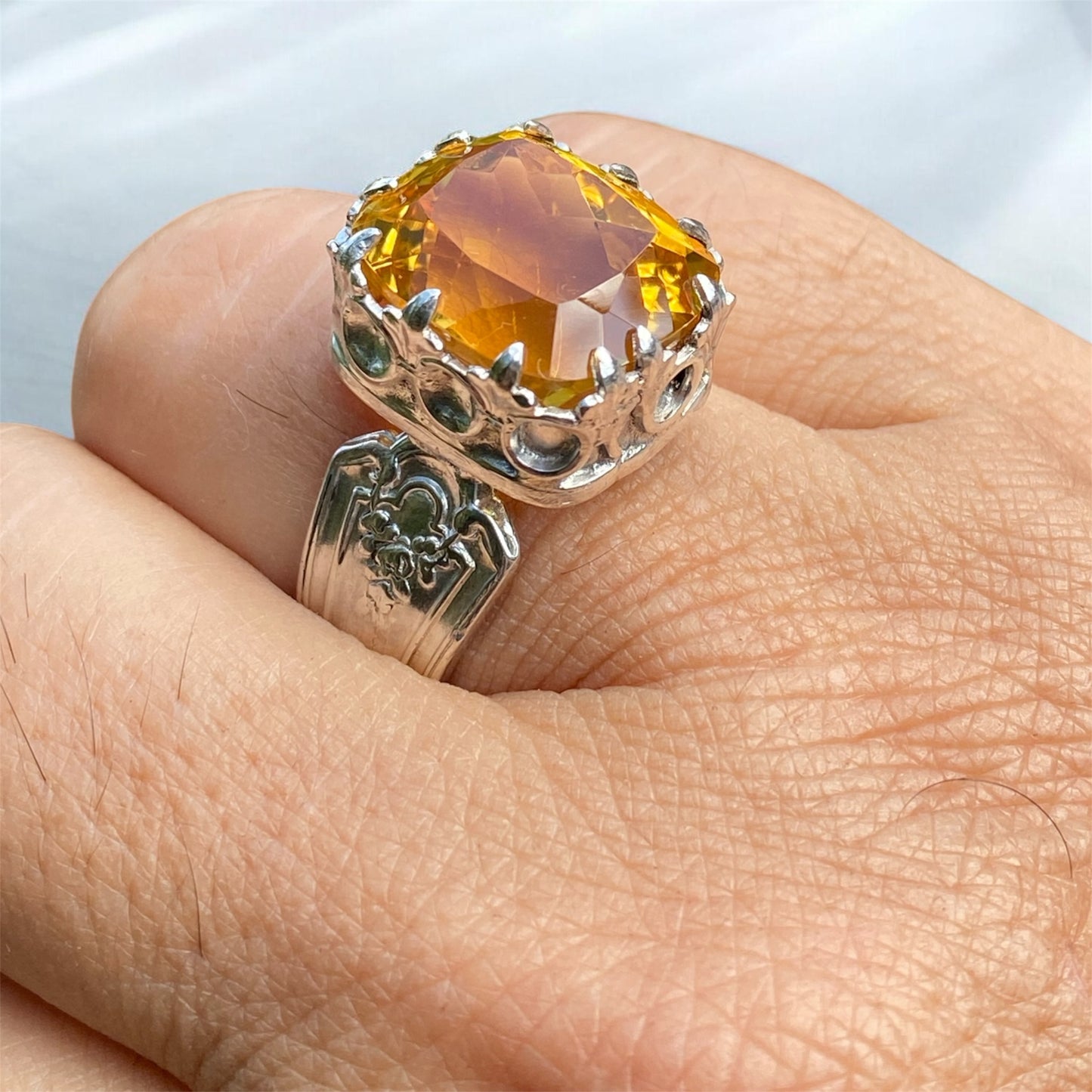 Handmade Citrine Statement Ring Sterling Silver Vintage Spoon Ring One of a Kind