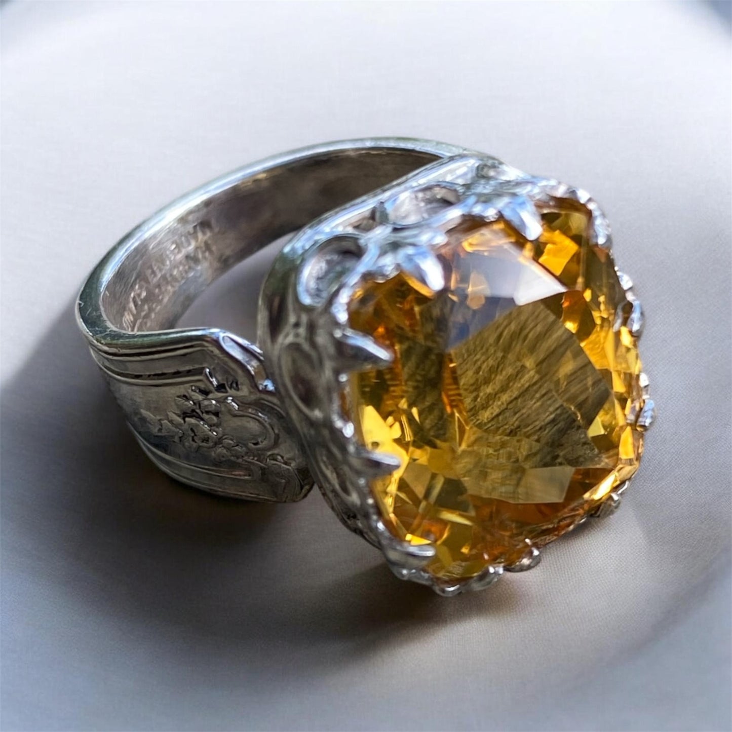 Handmade Citrine Statement Ring Sterling Silver Vintage Spoon Ring One of a Kind