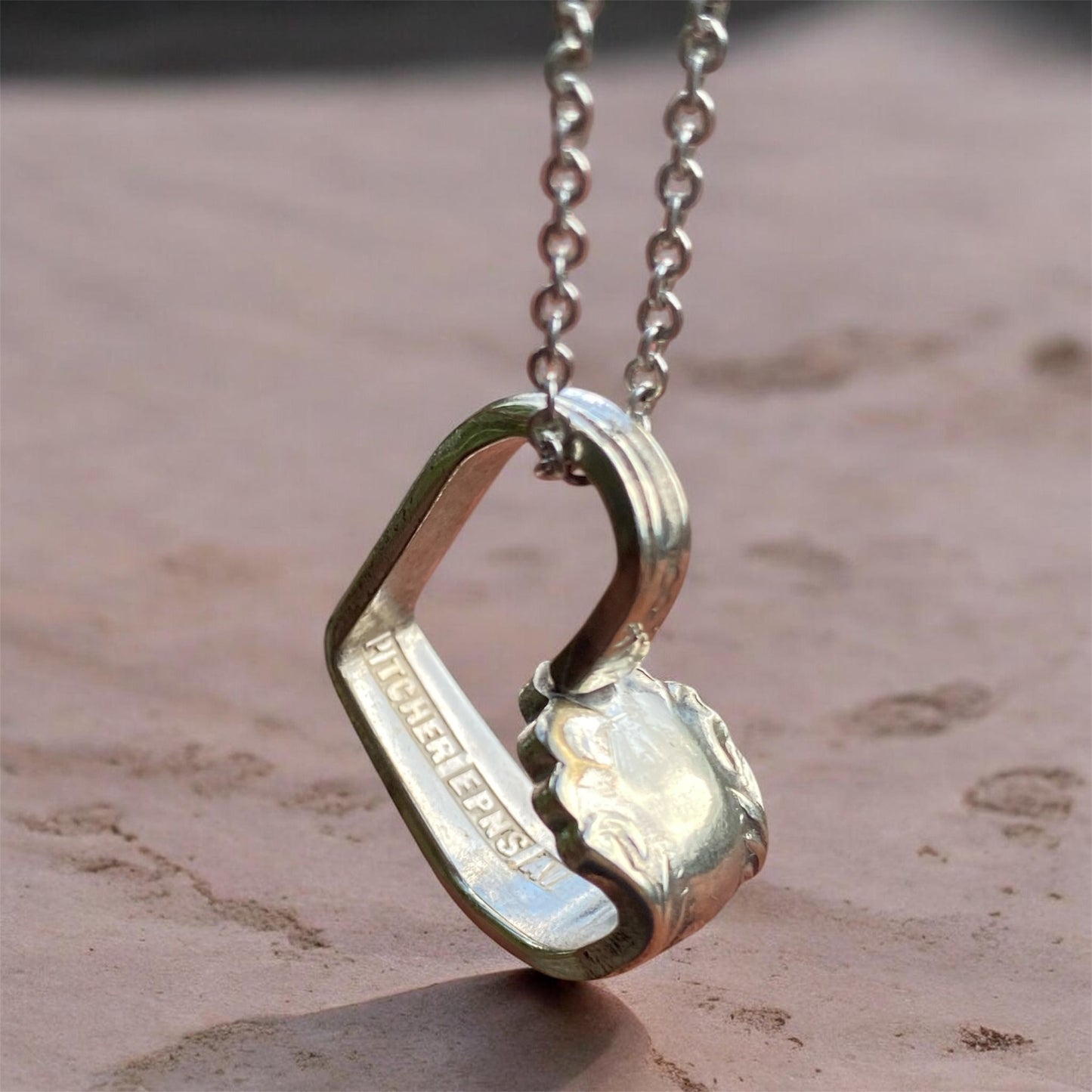 Handmade Floating Heart Pendant Vintage Spoon EPNS Silver Mothers Day Gift Australia