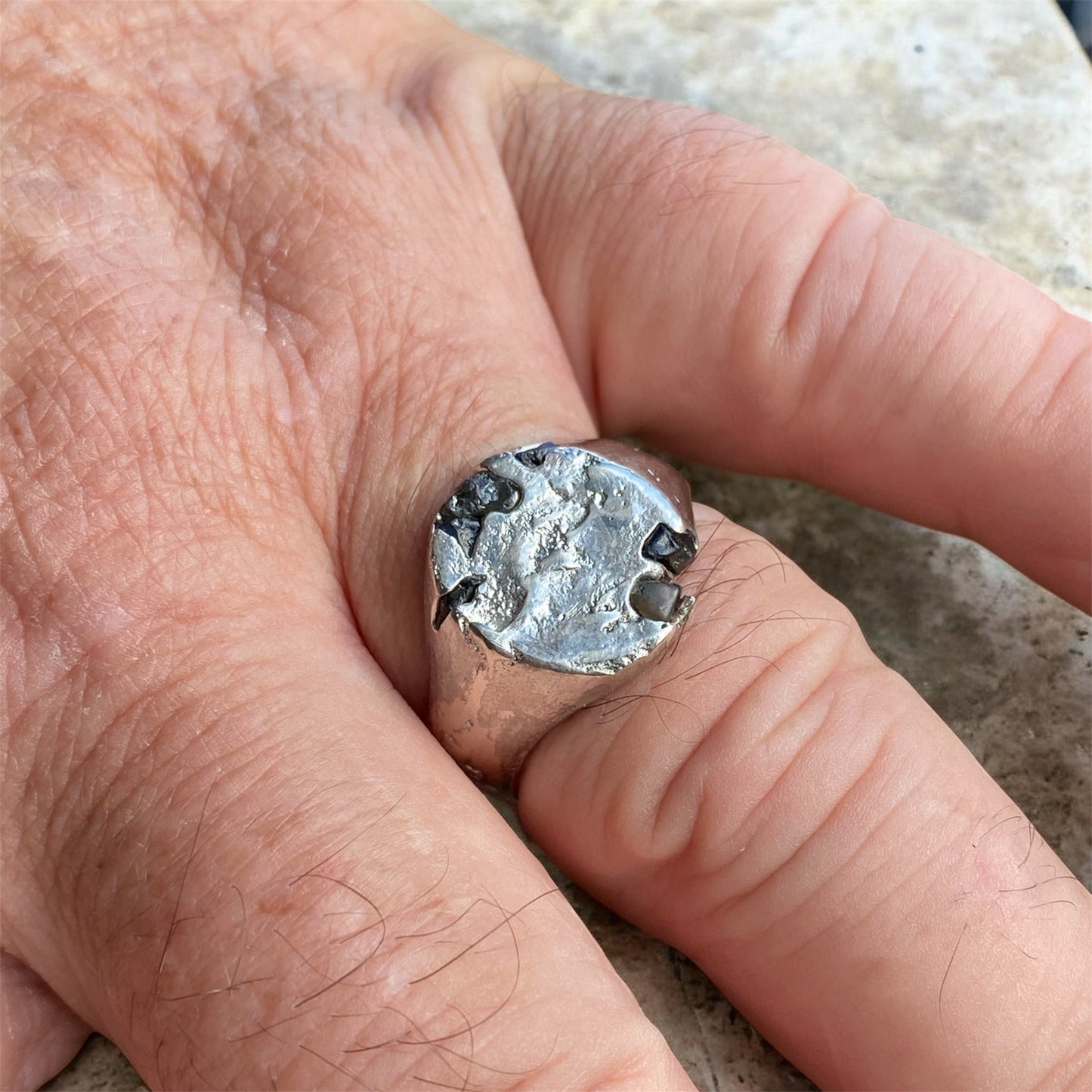 Handmade Sterling Silver Signet Ring with Raw Queensland Sapphires Size 11.5