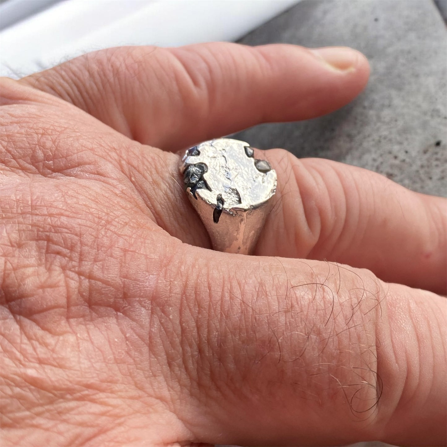 Handmade Sterling Silver Signet Ring with Raw Queensland Sapphires Size 11.5