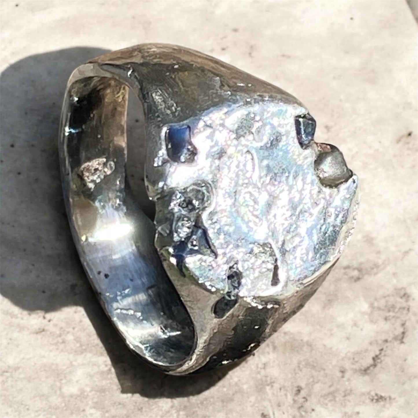 Handmade Sterling Silver Signet Ring with Raw Queensland Sapphires Size 11.5