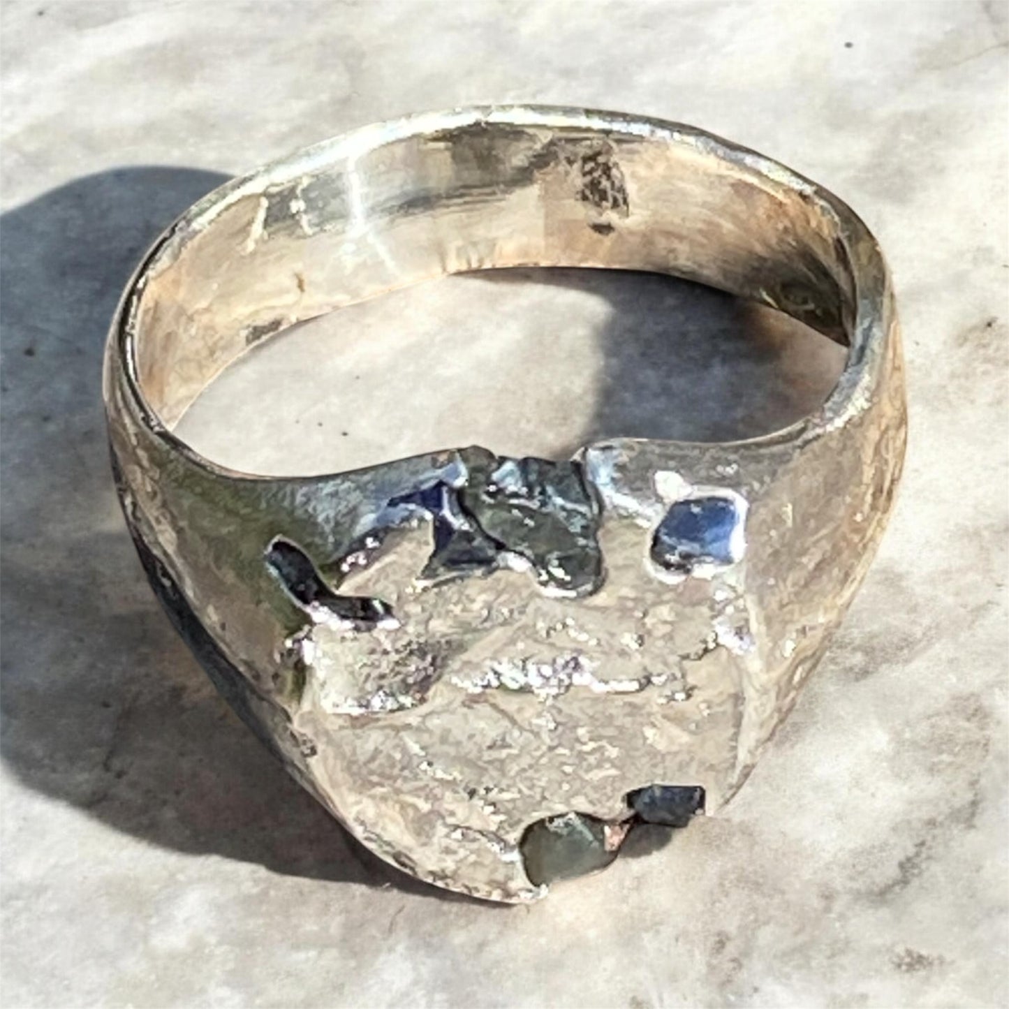 Handmade Sterling Silver Signet Ring with Raw Queensland Sapphires Size 11.5
