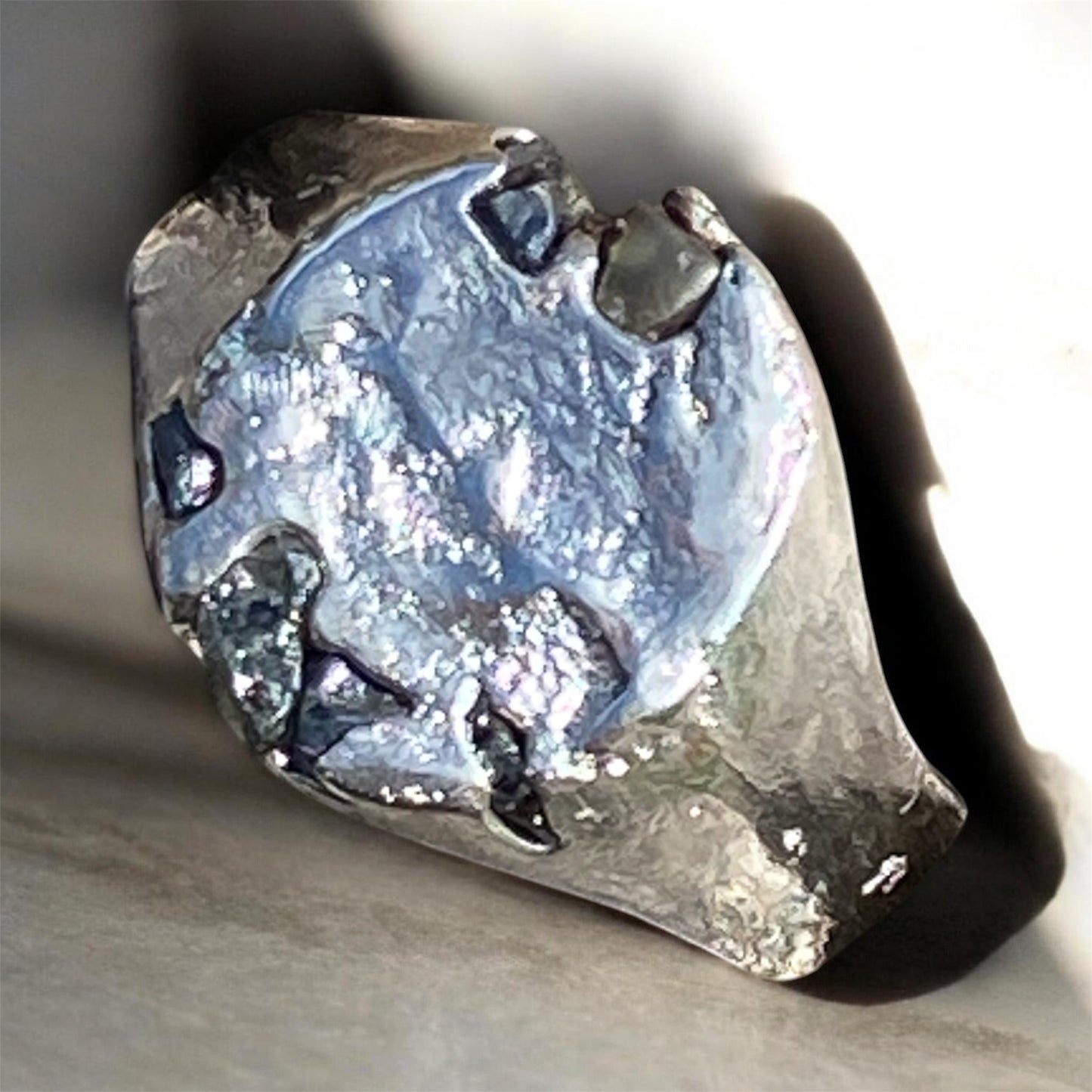 Handmade Sterling Silver Signet Ring with Raw Queensland Sapphires Size 11.5