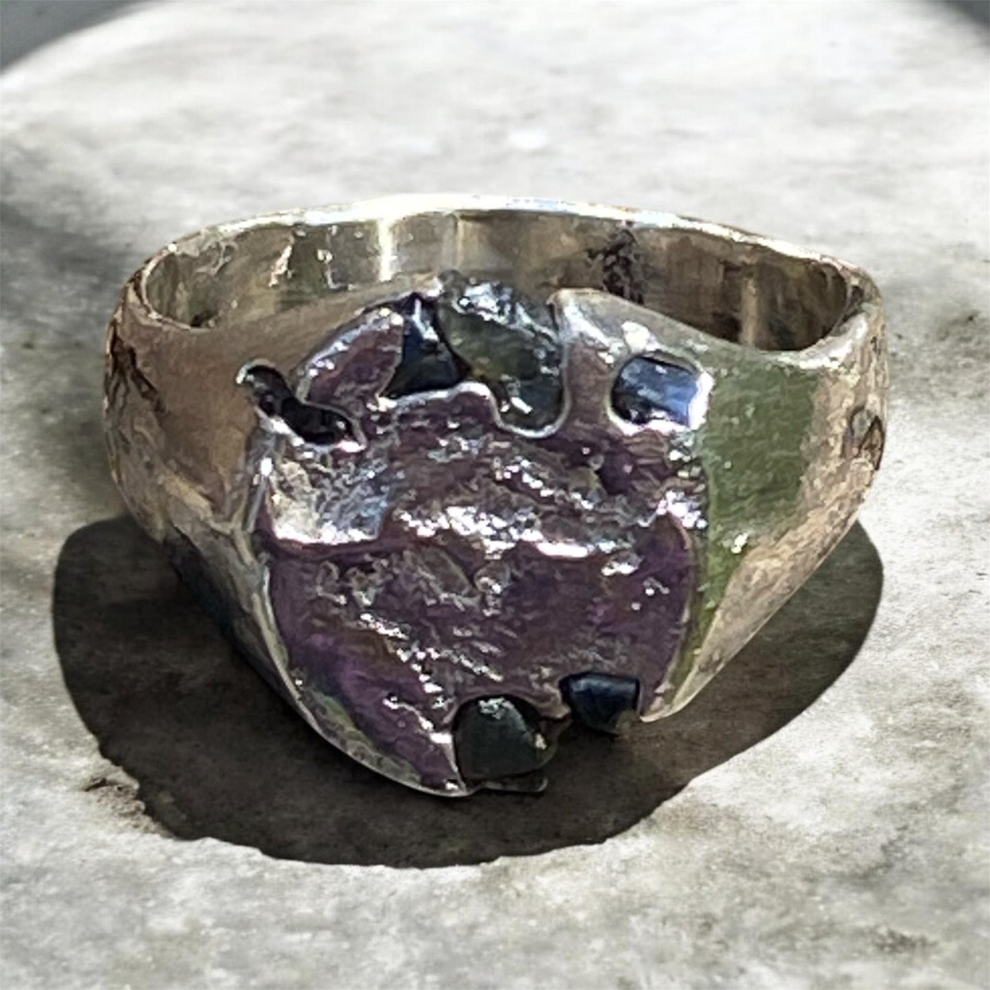 Handmade Sterling Silver Signet Ring with Raw Queensland Sapphires Size 11.5