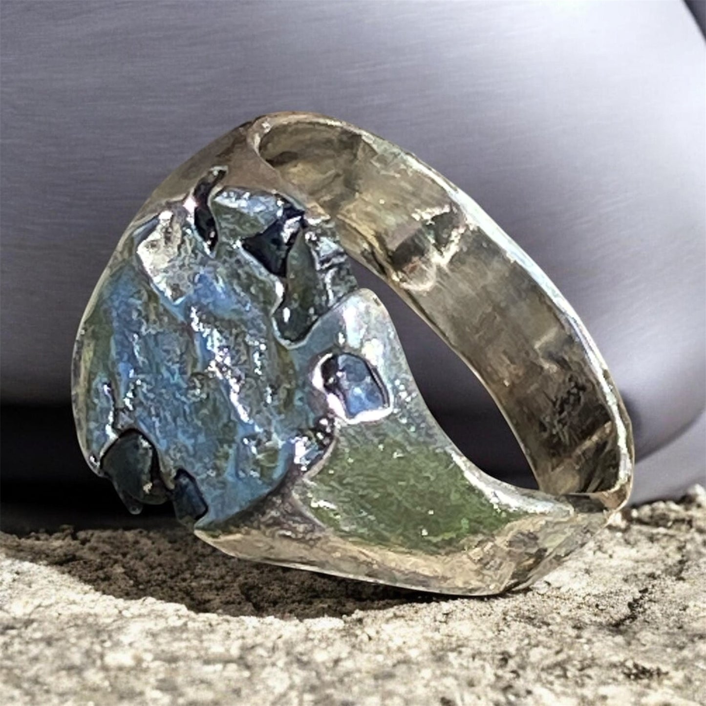 Handmade Sterling Silver Signet Ring with Raw Queensland Sapphires Size 11.5