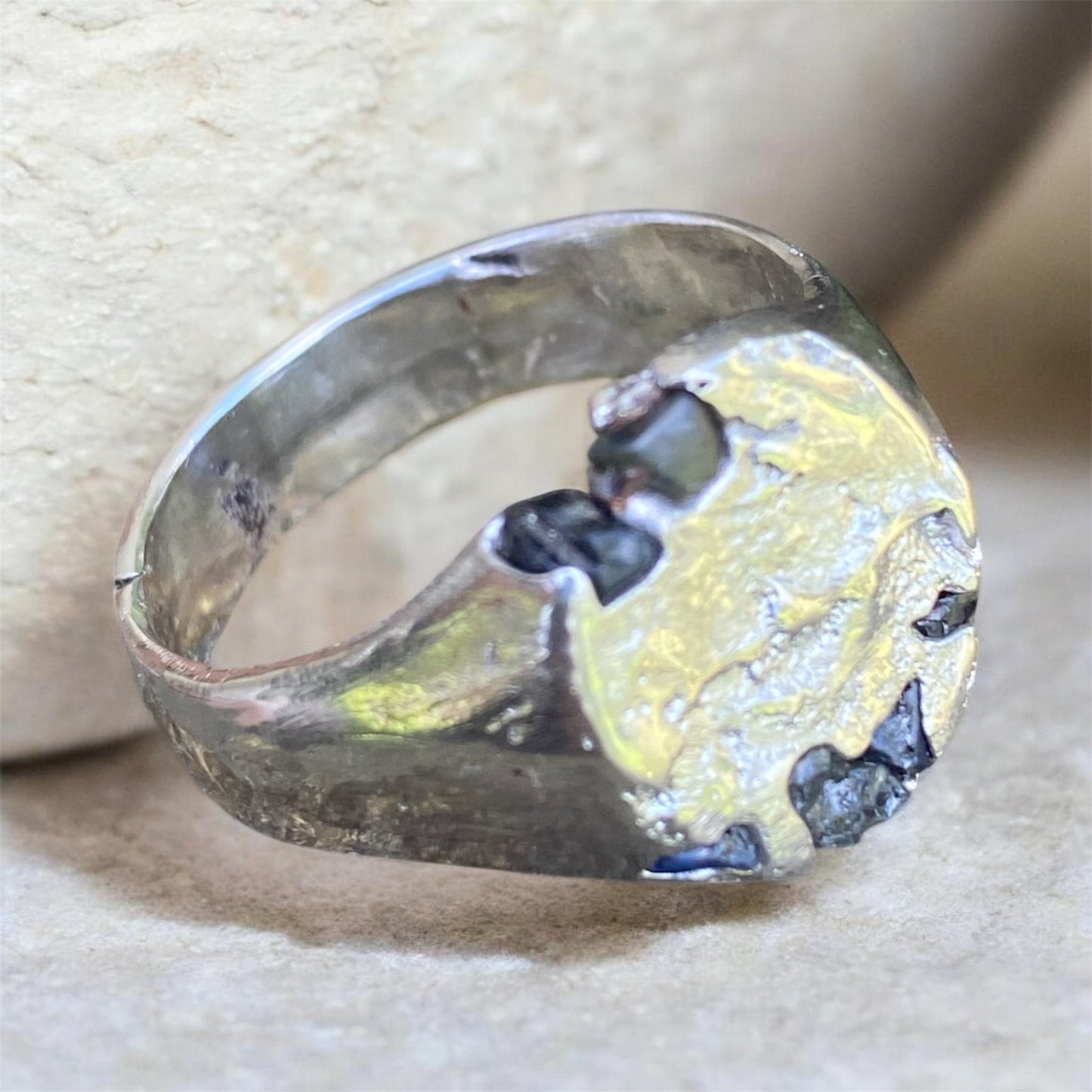 Handmade Sterling Silver Signet Ring with Raw Queensland Sapphires Size 11.5