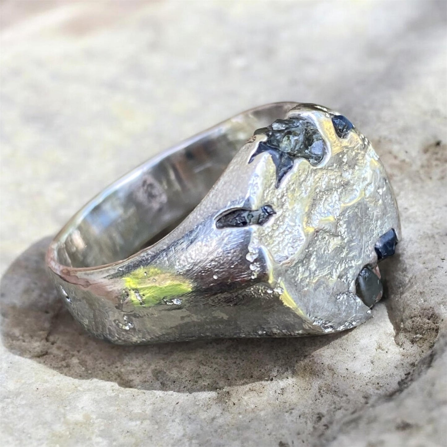 Handmade Sterling Silver Signet Ring with Raw Queensland Sapphires Size 11.5