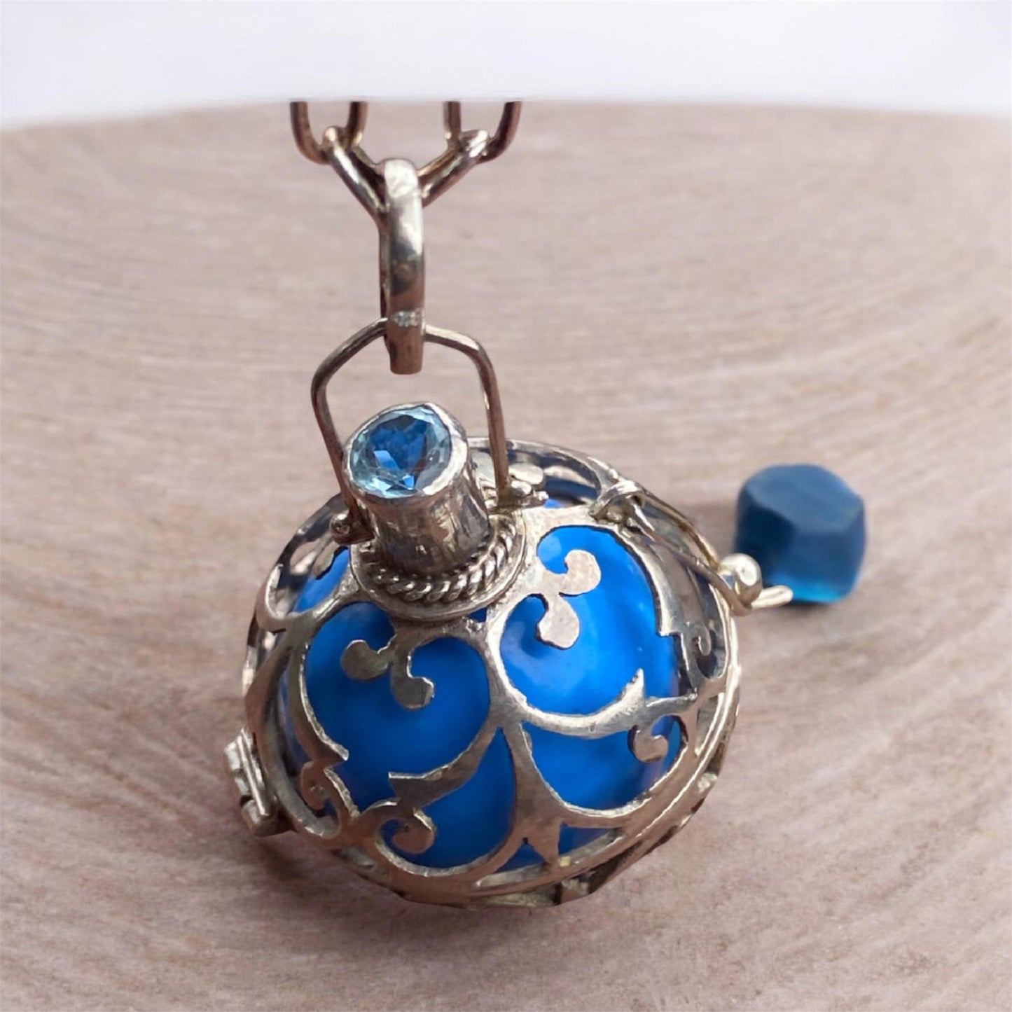 Sterling Silver Harmony Ball Pendant Chime Necklace Garnet Amethyst Blue Topaz
