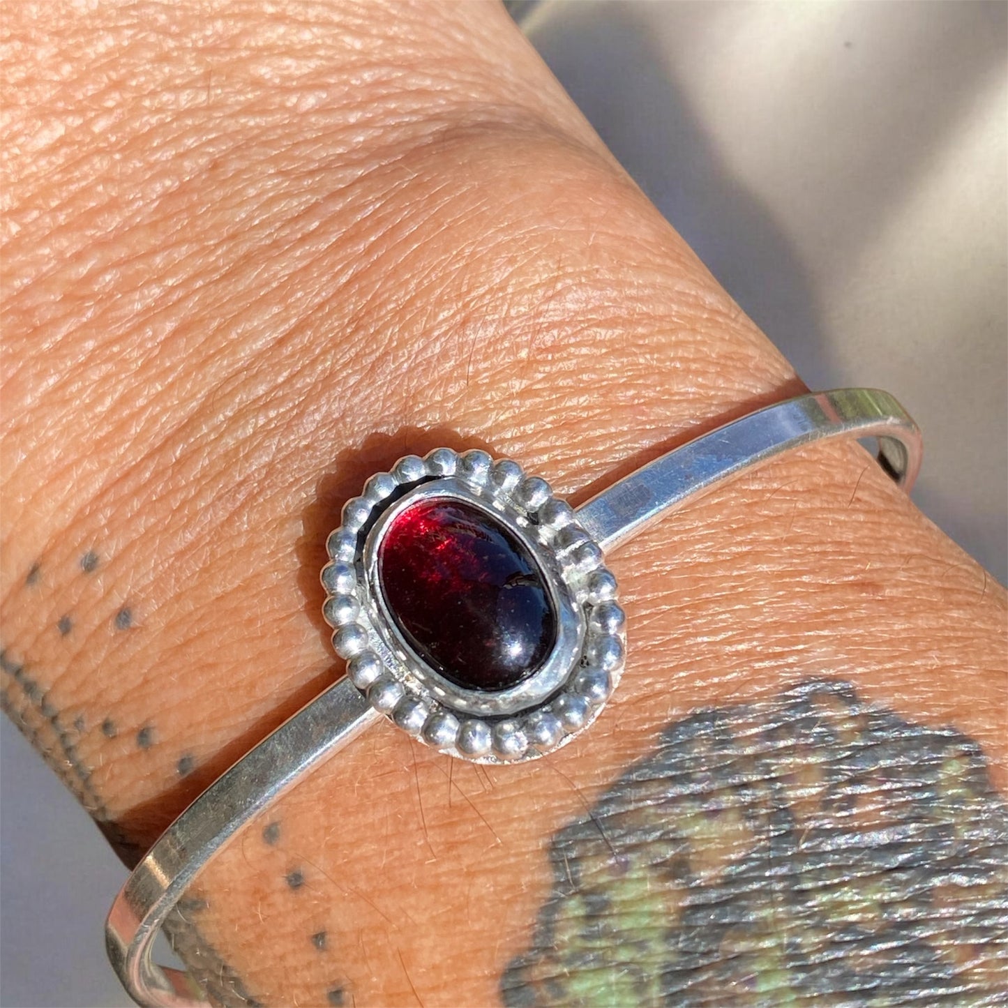 Handmade Sterling Silver Garnet Cuff Bracelet sold