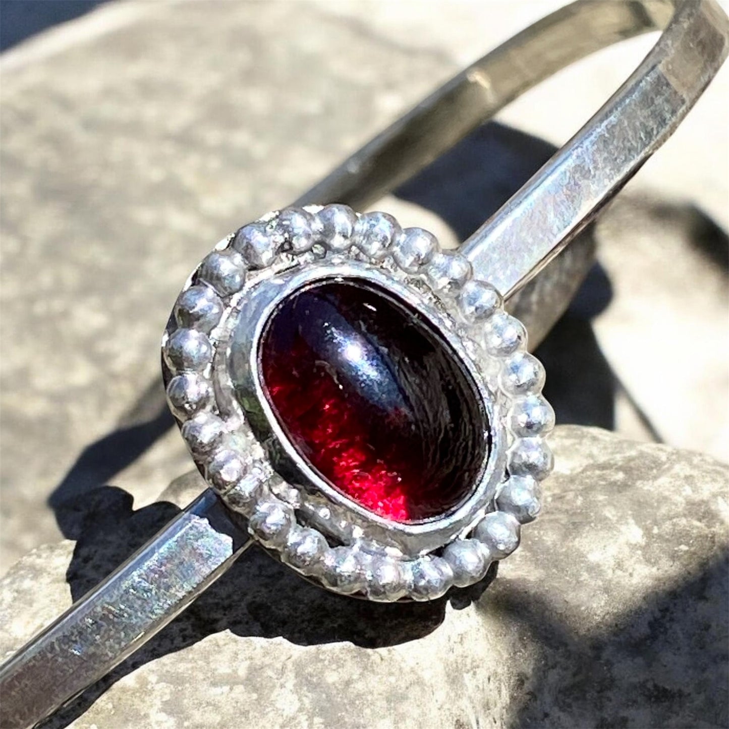 Handmade Sterling Silver Garnet Cuff Bracelet sold