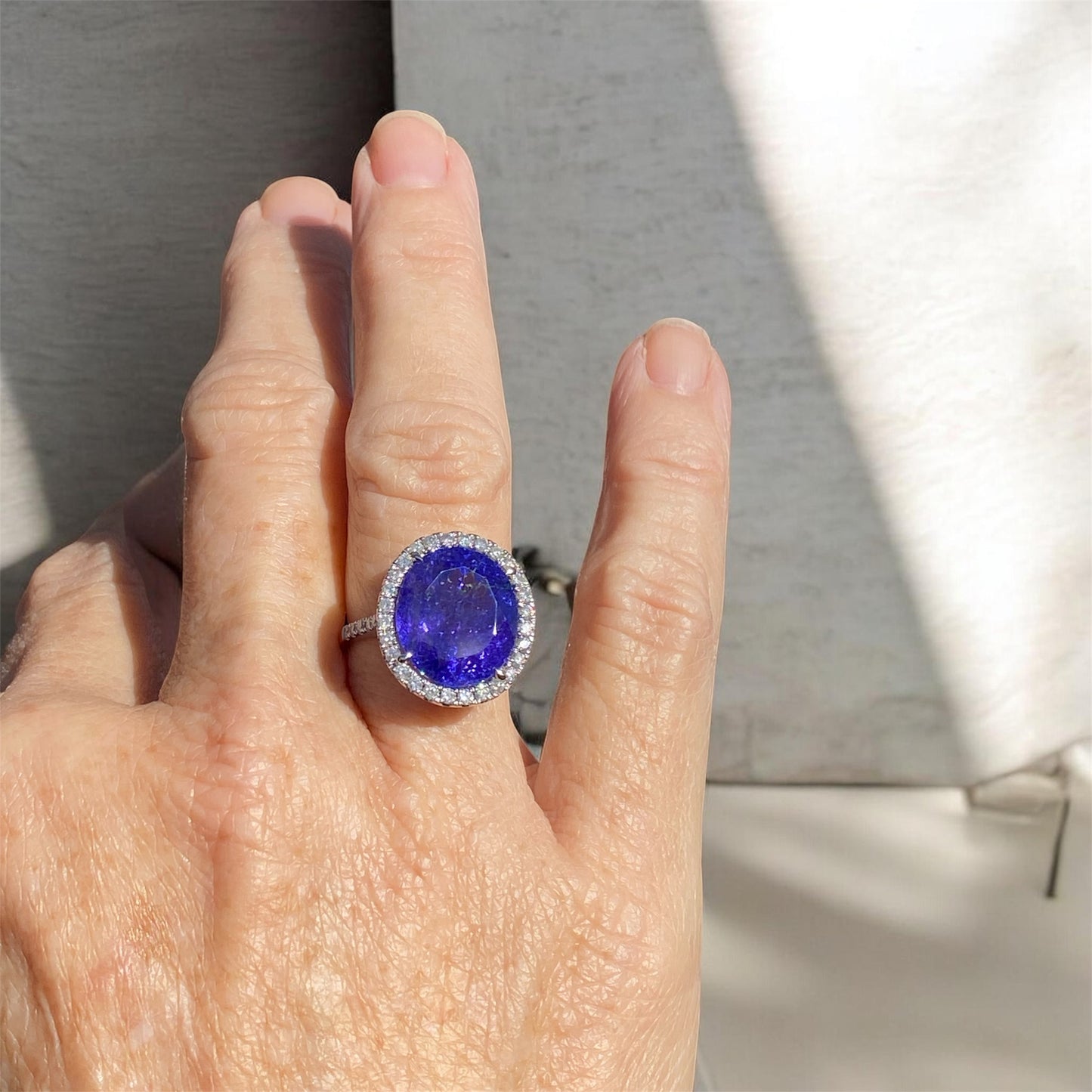 14K White Gold 10.24ct Tanzanite & Diamond Statement Ring