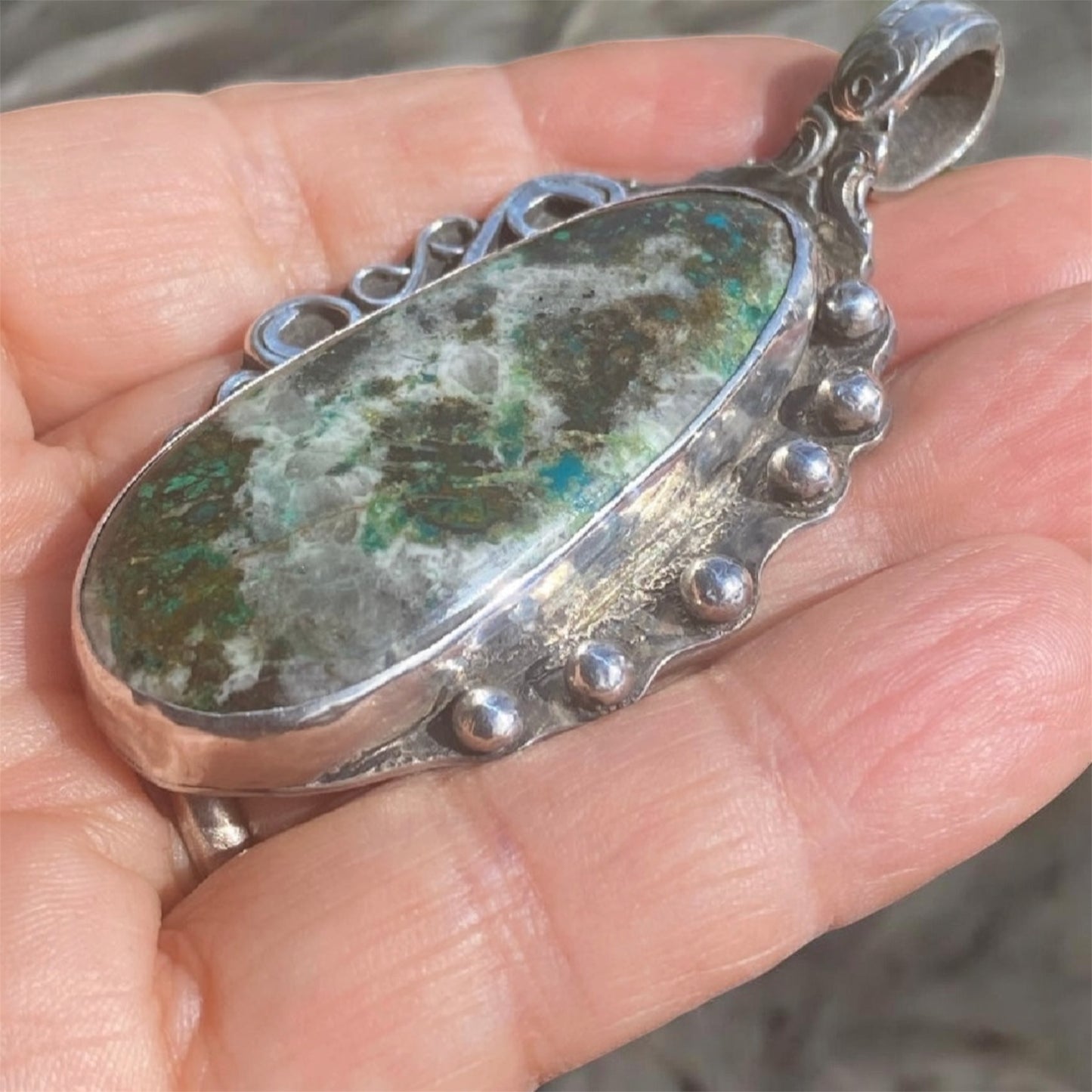 Vintage Towle Sterling Silver Chrysocolla Pendant