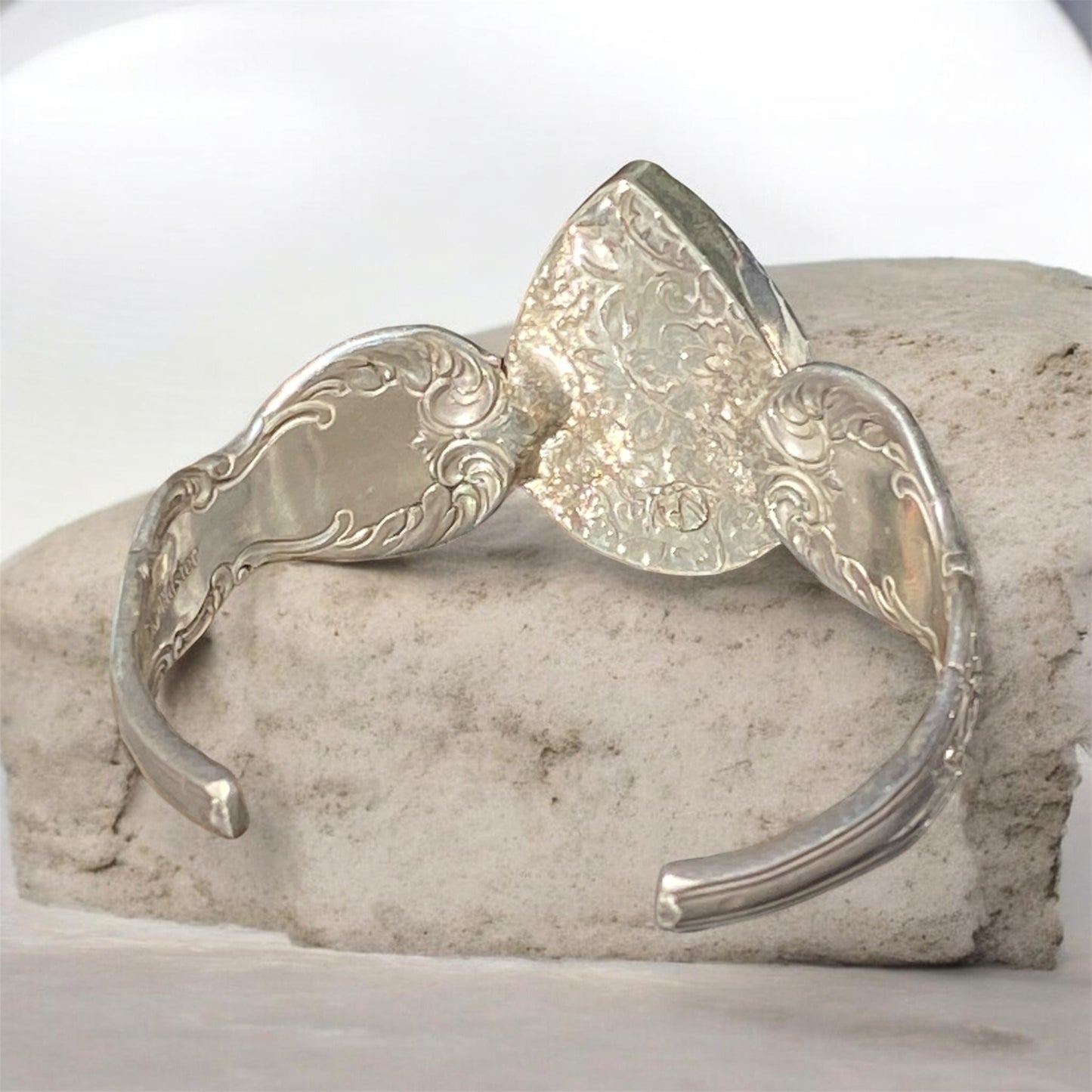 Vintage Towle Sterling Silver Spoon Cuff Bracelet with 52ct Amazonite