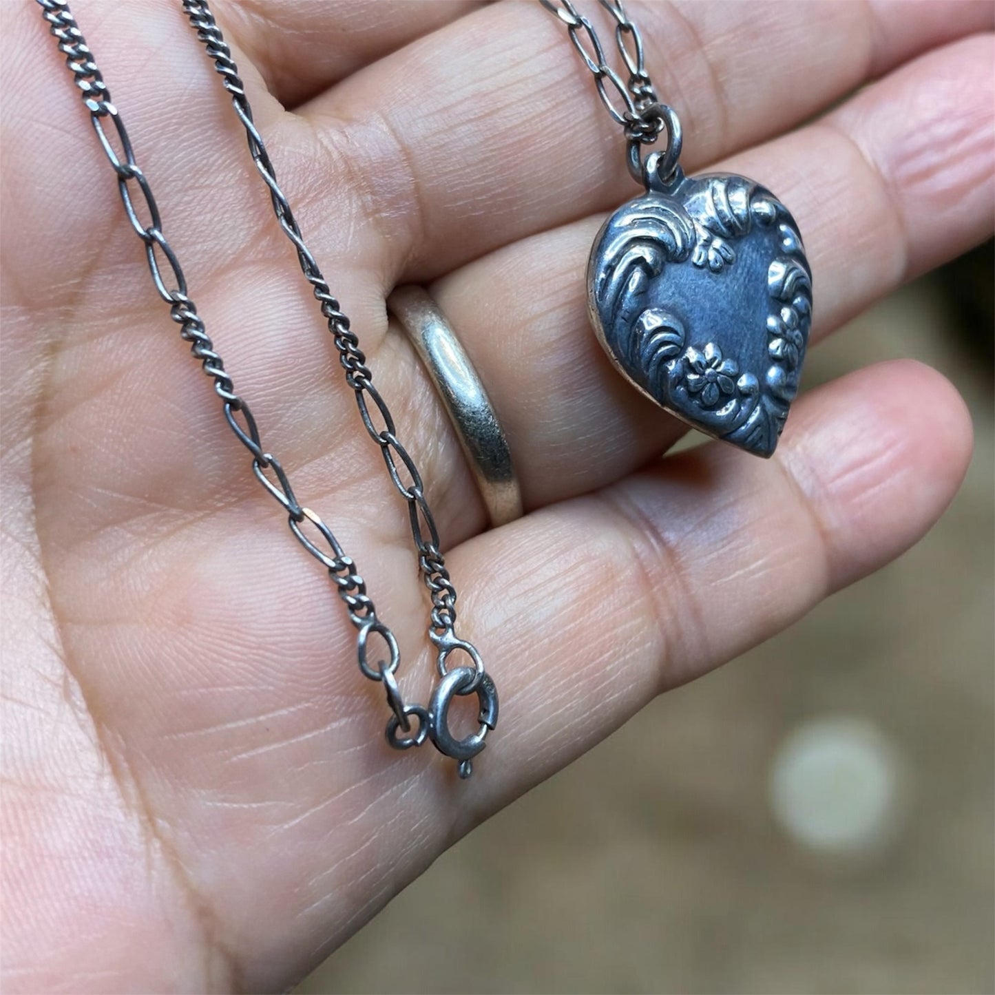 Vintage Sterling Silver Puffy Heart Pendant Necklace