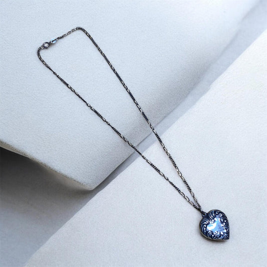 Vintage Sterling Silver Puffy Heart Pendant Necklace