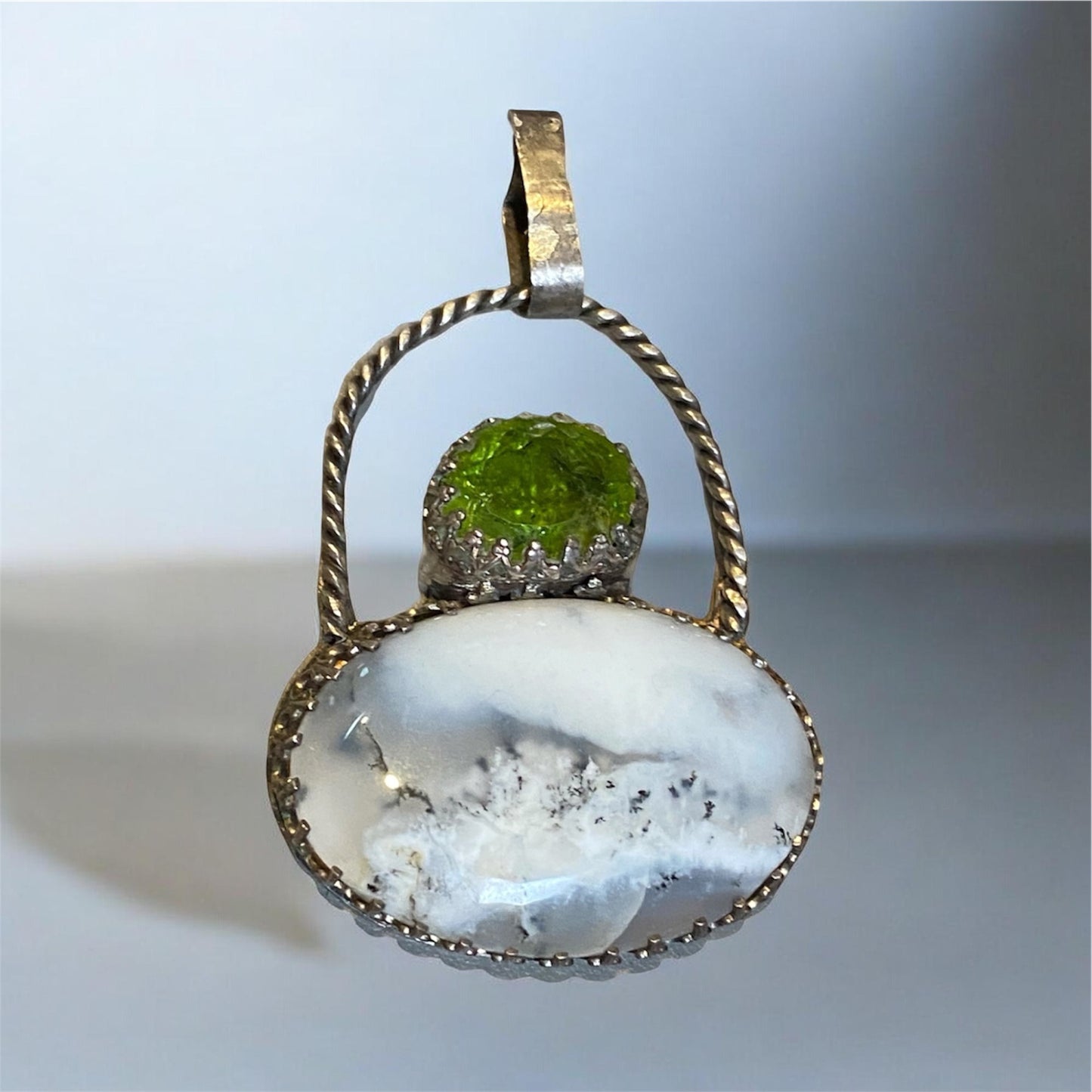 Handcrafted Dendritic Opal & Peridot Sterling Silver Pendant