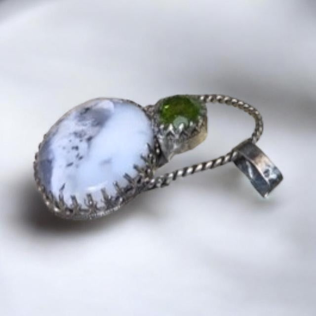 Handcrafted Dendritic Opal & Peridot Sterling Silver Pendant