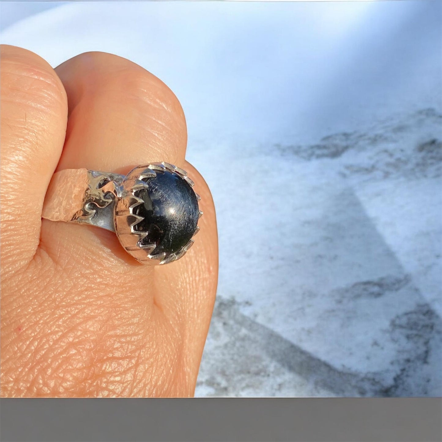 Handmade Blue Tiger's Eye Sterling Silver Flame Ring Artisan Statement Jewellery