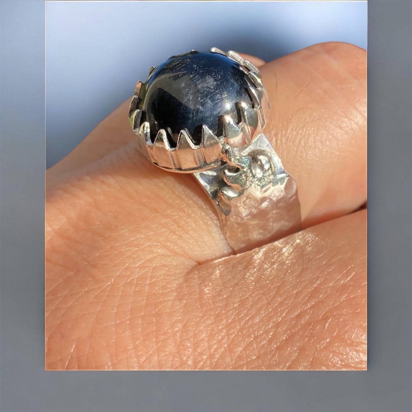 Handmade Blue Tiger's Eye Sterling Silver Flame Ring Artisan Statement Jewellery