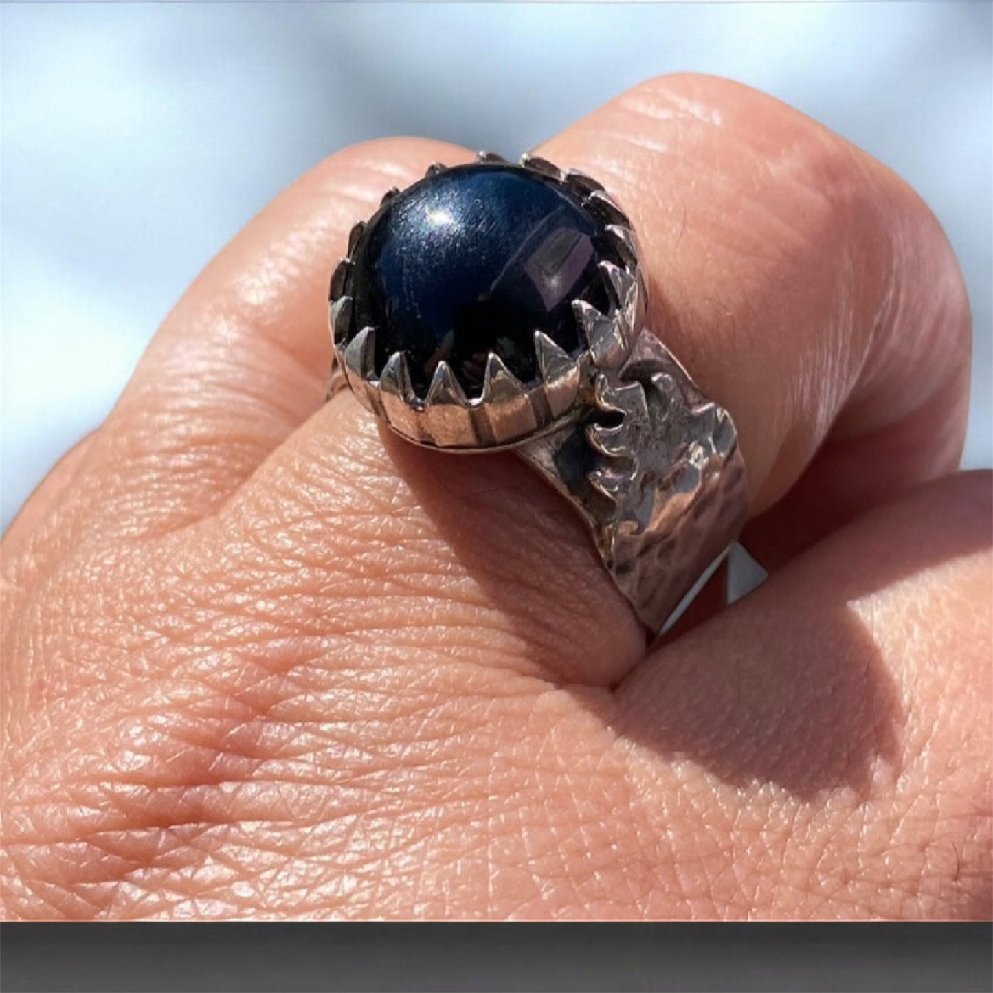 Handmade Blue Tiger's Eye Sterling Silver Flame Ring Artisan Statement Jewellery